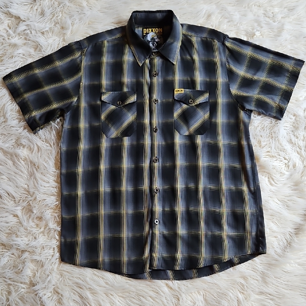 DIXXON Men's Black and Gold Checkered Shirt